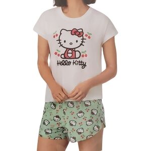 Character Pajama Set Women Hello Kitty Short Sleeve Shirt & Shorts NWT